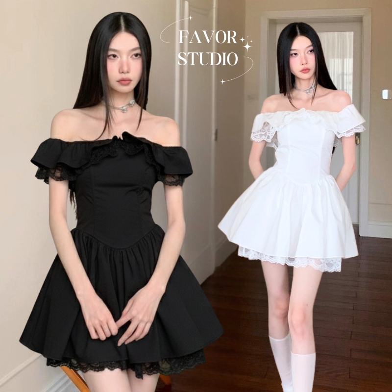 EVIOVIO【S-4XL】 เดรสสาวอวบ เดรส สไตล์เกาหลี แฟชั่นสาวอวบ เปิดไหล่ เสื้อผ้าผู้หญิง เหมาะสำหรับสาวอวบ