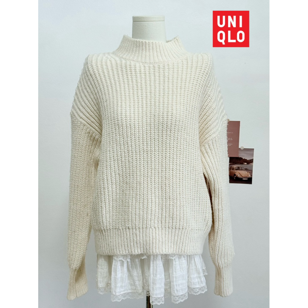 N59 แบรนด์ Uniqlo อก46-56 ยาว23 สีครีม มือสอง ป้ายญี่ปุ่น