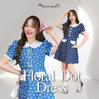 DW178 Floral Dot Dress ชุดเดรสสั้นผ้ายีนส์ พิมพ์ลายดอกไม้น่า…
