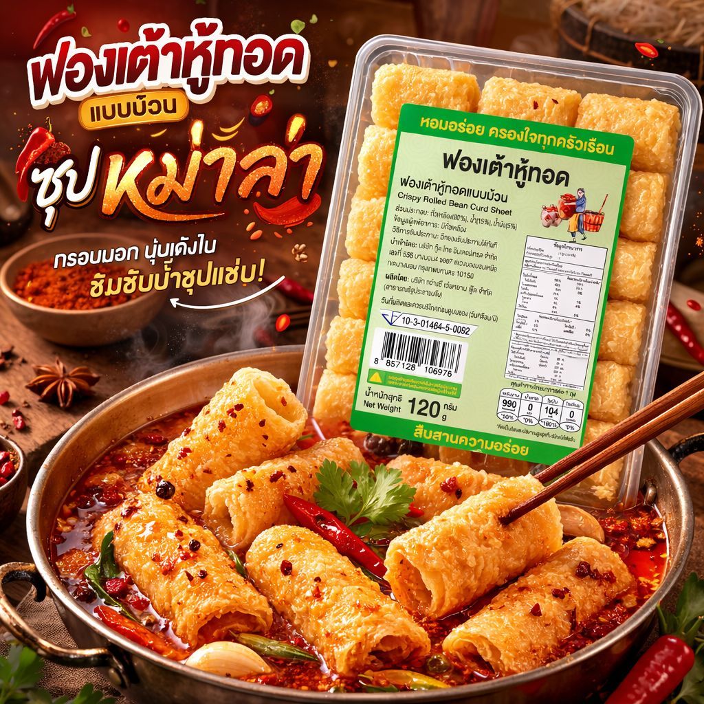 ฟองเต้าหู้ทอด 10 ม้วน 120 กรัม กรอบหอม แช่นุ่มไว เหมาะชาบู หมาล่า สุกี้ พร้อมส่ง