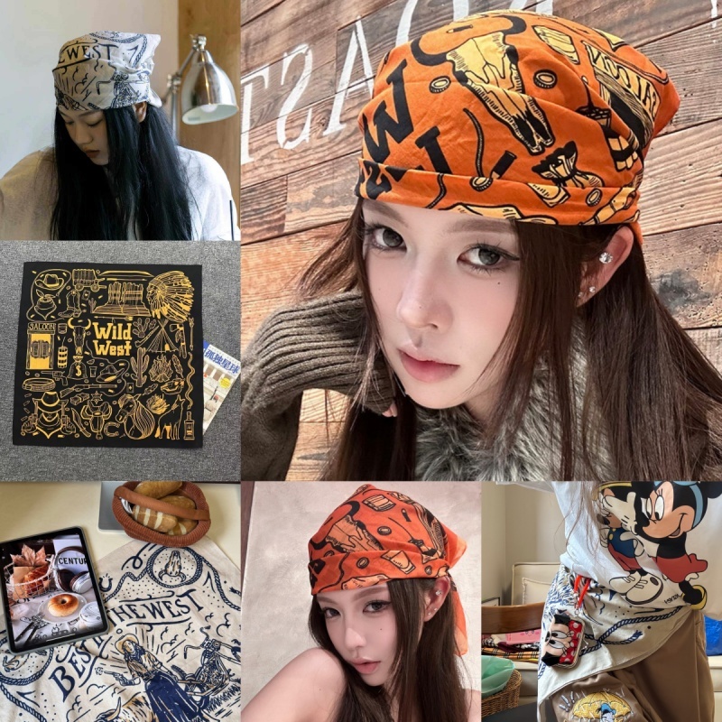 Halo studio พร้อมส่ง🔥ผ้าโพกหัวสำหรับปั่นจักรยานสไตล์ฮิปฮอปย้อนยุคแบบตะวันตก