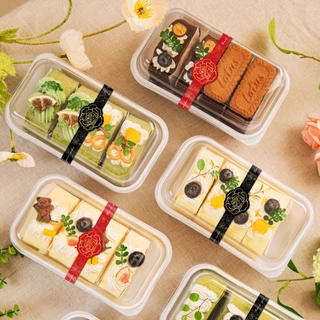 ( LP ) สติกเกอร์แถบยาวลายดอกไม้ สีแดง-ดำ 50 ชิ้น/แพ็ค สำหรับปิดผนึกกล่องเค้ก สติกเกอร์ตกแต่ง DIY ความยาว 22 ซ.ม