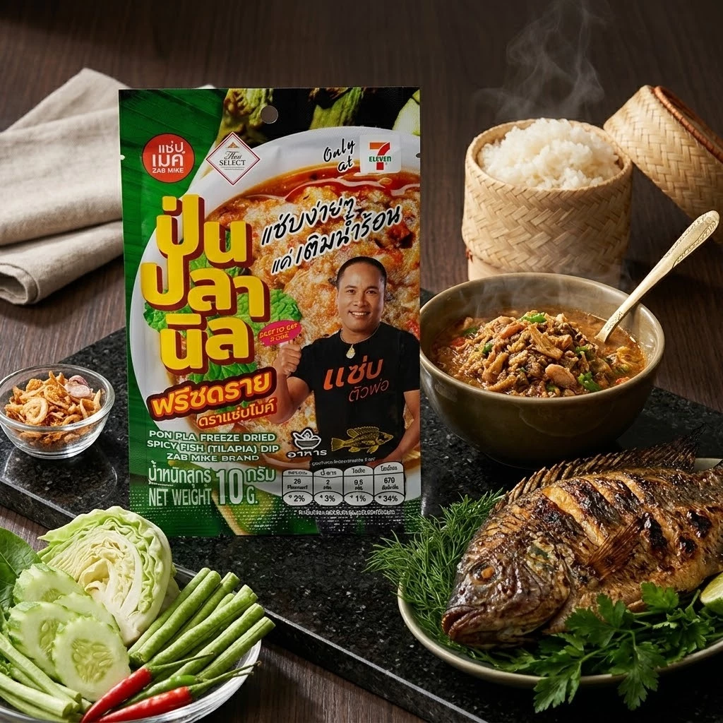 แซ่บไมค์ ป่นปลานิล ฟรีซดราย 10 กรัม (แพ็ก 6 ชิ้น)