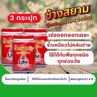 ปุ๋ยช้างสยาม 3 กระปุก ปุ๋ยหลัก สูตรปุ๋ยเร่งดอก 3-30-32