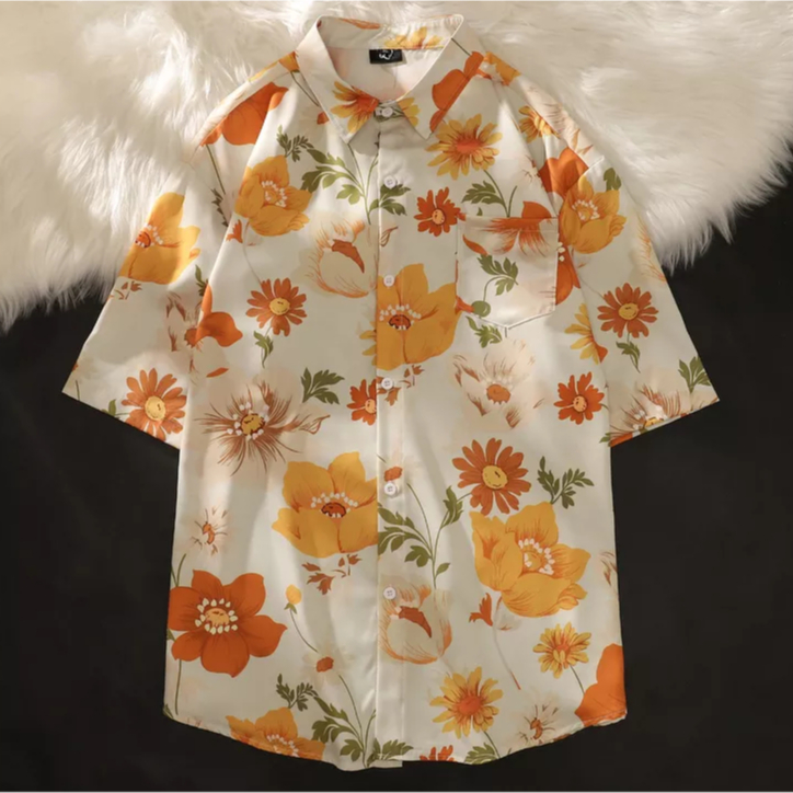 เสื้อเชิ้ตลายดอกไม้ทรงOversize สีสันสดใสมาก ใส่ได้ทั้งชายและหญิง พร้อมส่งM-XXL