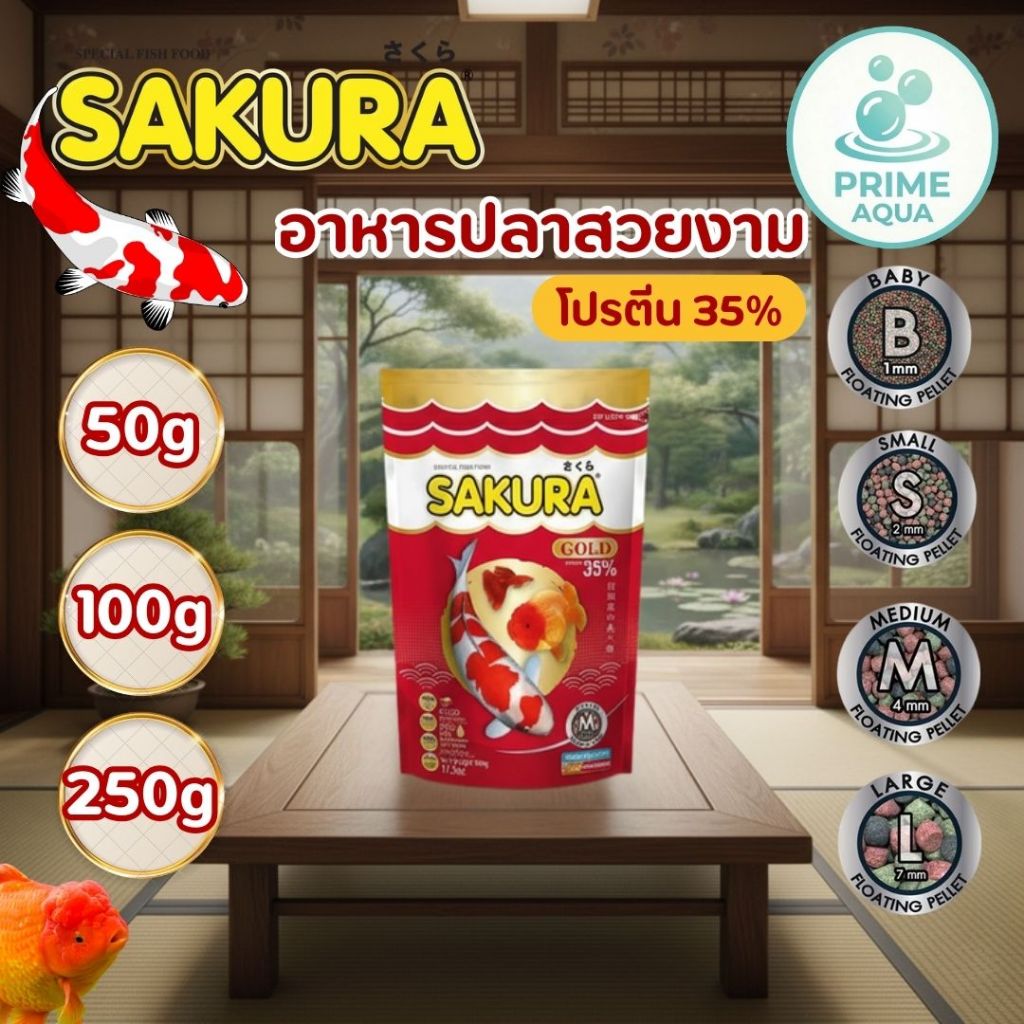 50G I 100G I 250G SAKURA GOLD อาหารปลาซากุระโกลด์ อาหารปลาสวยงามปลาอะไรก็กินได้