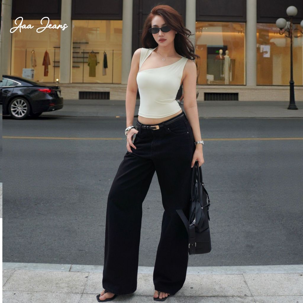 Aaa Jeans - กางเกงยีนส์ผู้หญิง Low-Rise ขากระบอกตรง สีดำ