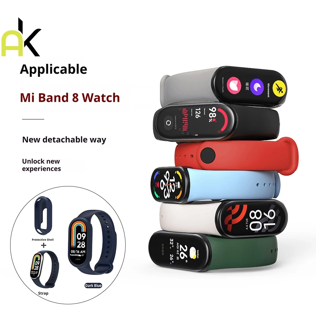 AK สายนาฬิกาข้อมือยางซิลิโคน สําหรับ Mi Band 8 Xiaomi Mi Band 9 Miband 8 SmartWatch Case Cover