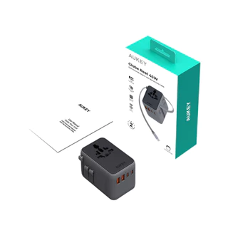หัวแปลงปลั๊กไฟ AUKEY Globe Reel 45W GaN Universal Adapter with Retractable Cable (PA-TA13) by Banana IT