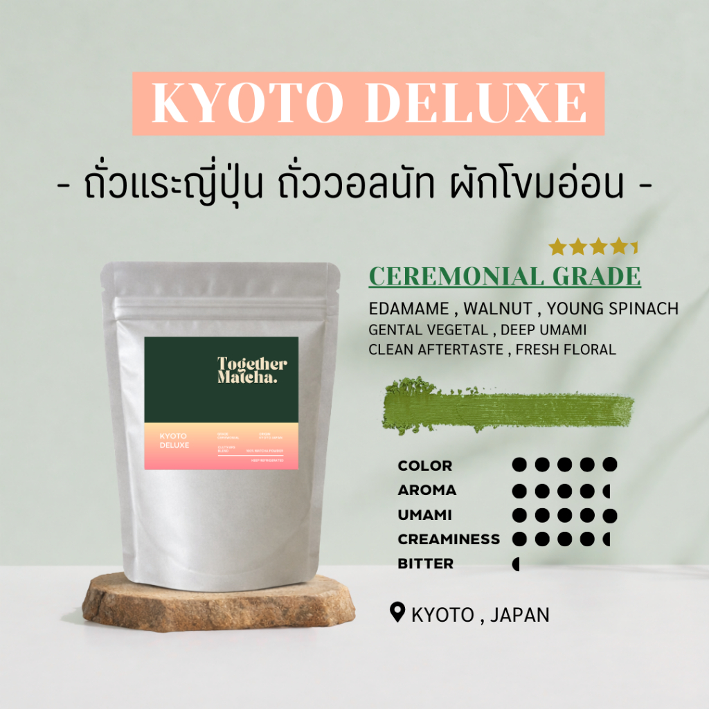 KYOTO DELUXE CEREMONIAL  MATCHA | ถั่วแระญี่ปุ่น ถั่ววอลนัท ผักโขมอ่อนเกรด เกรดพิธีการ มัทฉะแท้ 100% Together Matcha