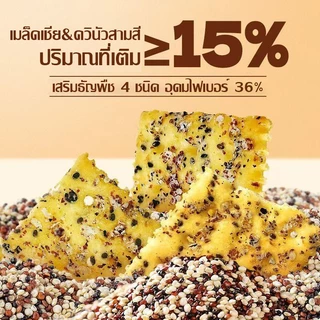 Chia Seed tricolor Quinoasoda Biscuits แครกเกอร์ควินัว 3สี เมล็ดเจีย ขนมเพื่อสุขภาพ แคลอรี่ต่ำ ไฟเบอร์สูง อร่อย กรุบกรอบ