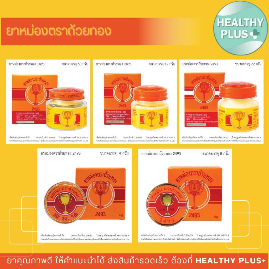 ![ยกโหล] ยาหม่องตราถ้วยทอง Golden Cup Balm แบบขวดแก้ว (4g,8g,12g,22g,50g)