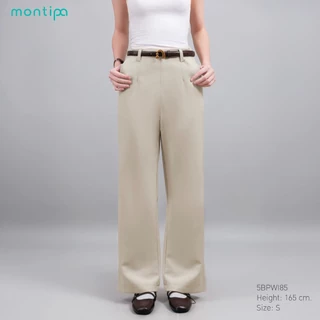 Montipa กางเกงทรงกระบอกกลาง ซิปข้าง แต่งหูเข็มขัดและขอบเอวในตัว ผ้า Iron Free RJPWI85