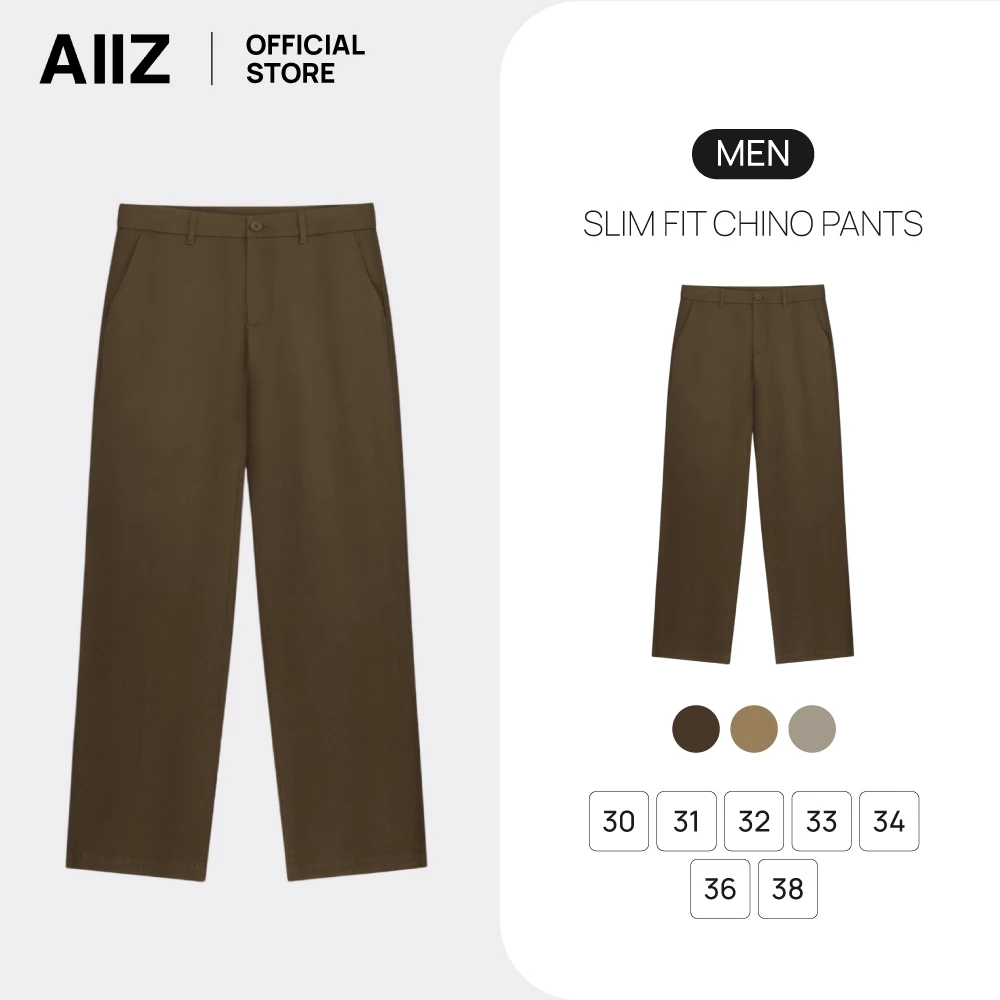AIIZ (เอ ทู แซด) - AIIZ กางเกงชิโน่ขายาวผู้ชายขอบเอวยางยืดด้านใน AIIZ Men's Slim Fit Chino Pants