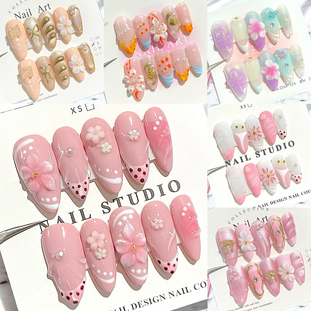 เล็บเจล เล็บปลอมสำเร็จรูป Handmade   ซัมเมอร์ ทะเล  ปั้นนูน   แถมฟรี กาว + ตะไบ