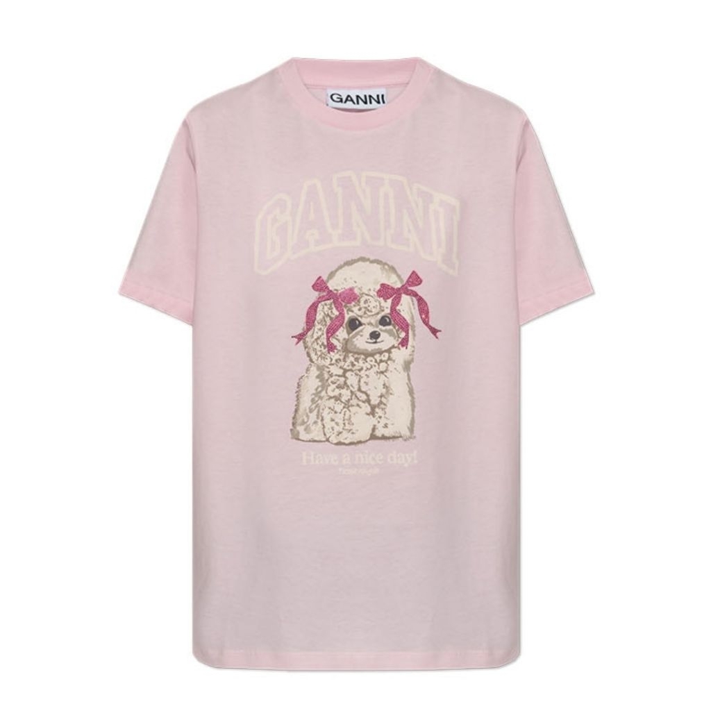 GANNI Pink Poodle Short Sleeve T-shirt A1050062 868
