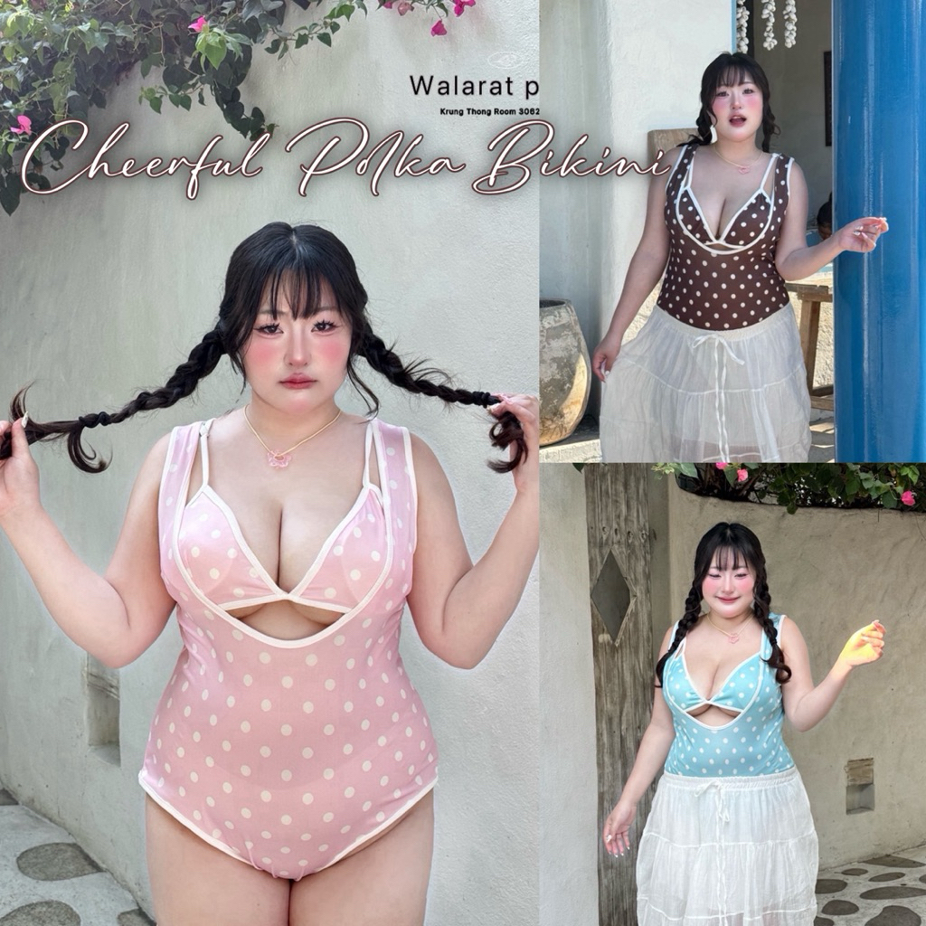 🧸𝐂𝐡𝐮𝐛𝐛𝐲𝐋𝐚𝐧𝐝.(อก38-52)🌈Cheerful Polka Bikini👙ชุดว่ายน้ำสาวอวบ บิกินี่ไซส์ใหญ่ ลายโพลก้าดอท สีน่ารักสุดๆ #Bi036