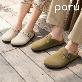 [ส่งฟรี]Poru รองเท้าทรงไบเก้นหุ้มหัวดีไซน์วินเทจ หนังกลับ พื้นนุ่ม ไซส์ 36-44