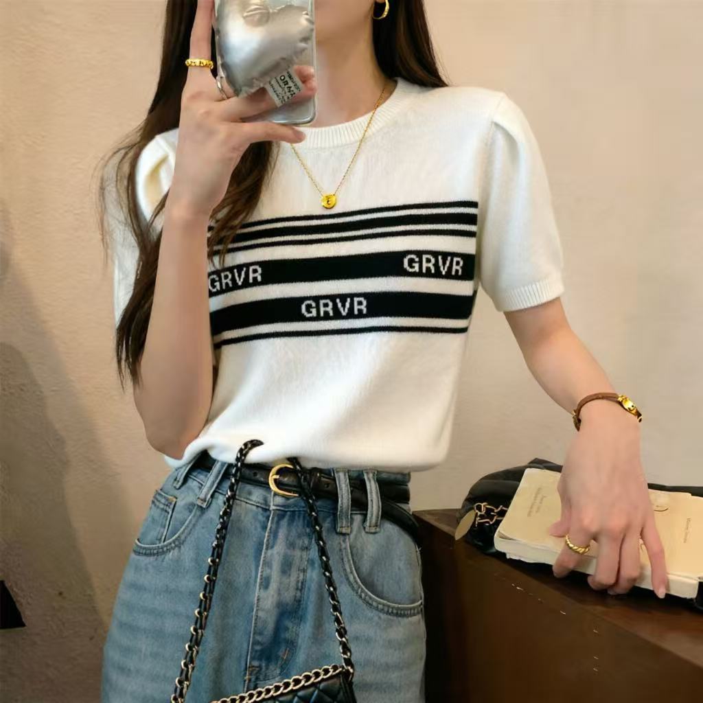 MiKi-SHOP*💕(พร้อมส่ง)เสื้อยืดไหมพรมอย่างดีแขนสั้น0248*