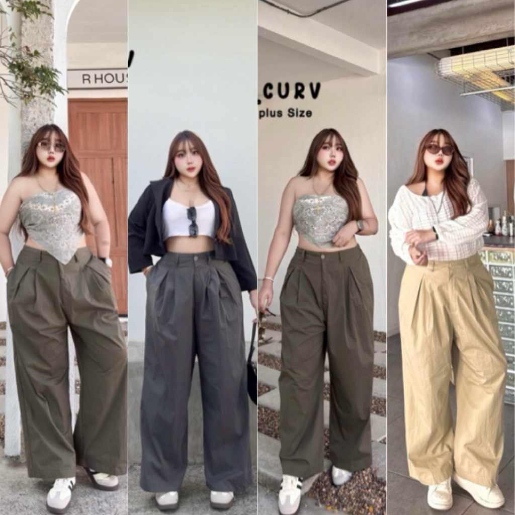 LC กางเกงทรงลุงวินเทจ เอวสูง ทรงลุงขาใหญ่ 2จีบสไตล์เท่ๆ เนื้อผ้ามีความอยู่ทรง ไซส์ใหญ่ plussize