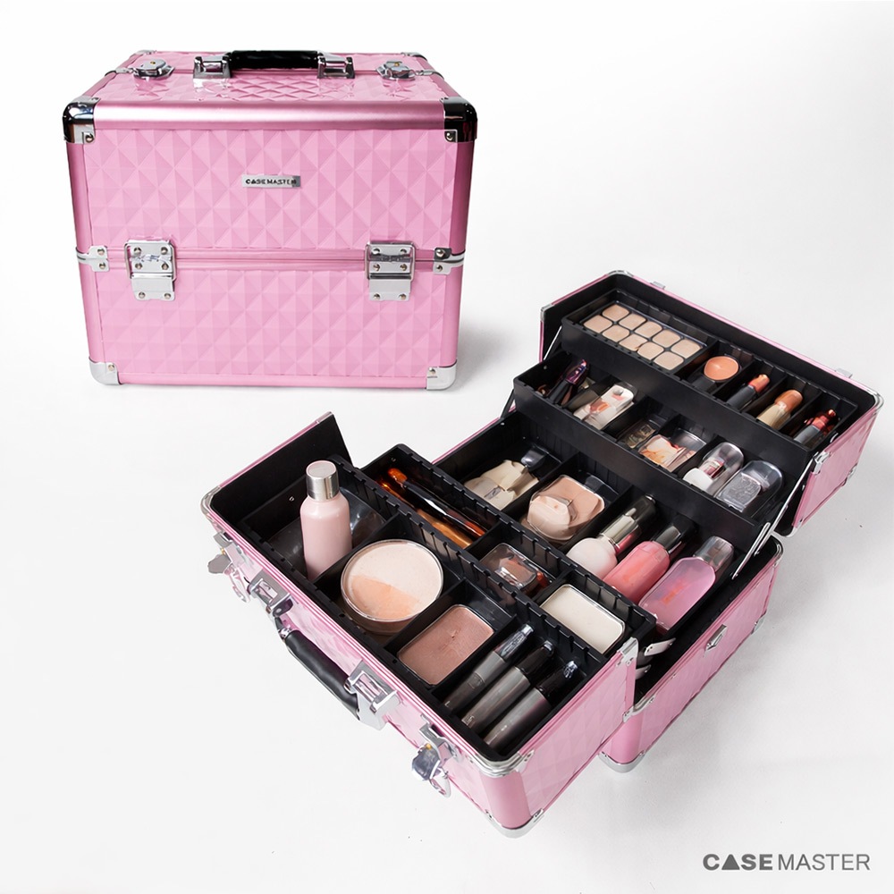 BX412 เคสใส่เครื่องสำอาง เคสอุปกรณ์ Case Master กระเป๋าเครื่องสำอาง สีชมพูเมทาลิค พร้อมสายสะพาย