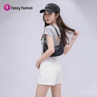 Fancy Fashion กางเกงยีนส์ขาสั้นสีขาว เอวสูงคุมทรง ผ้าดีใส่สบาย ผสมผสานง่าย S-2XL