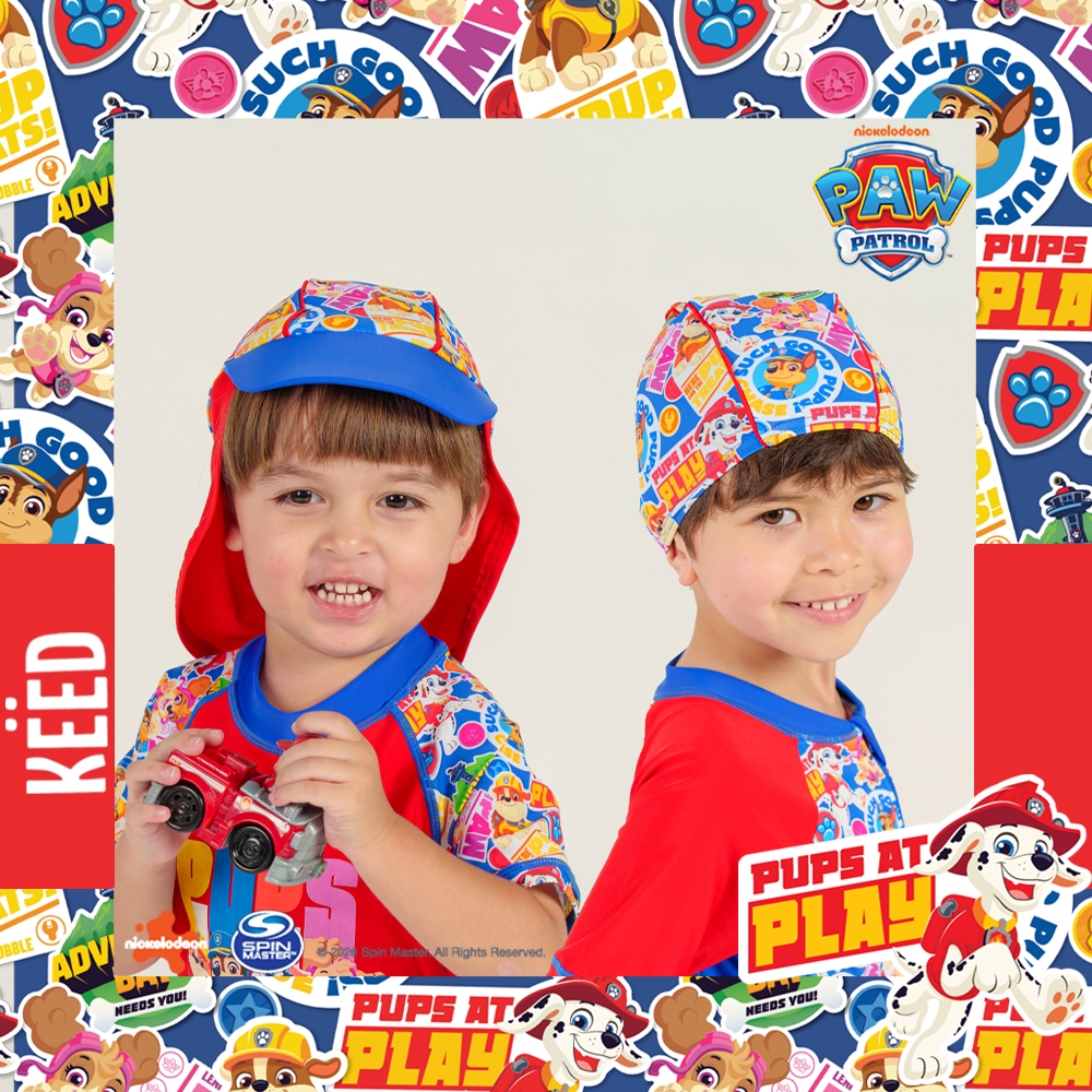 ✨NEW✨ KEED X Paw Patrol Collection หมวกว่ายน้ำเด็กผู้ชาย สีแดงน้ำเงิน กัน UV50+