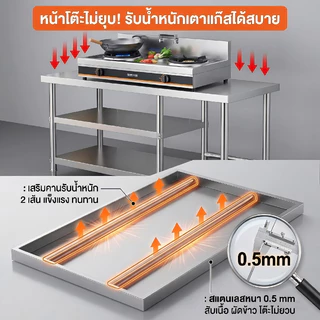 🔥KN【เวอร์ชันอัปเกรด】โต๊ะวางเตาแก๊ส โต๊ะวางของในครัว โต๊ะสแตนเล เคาน์เตอร์ครัว ปรับความสูงได้ 3ชั้น รับน้ำหนักได้300KG