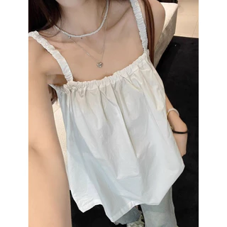 เสื้อกล้ามสายเดี่ยวสีเรียบ สไตล์ฝรั่งเศส แขนกุด ใส่เที่ยวทะเล เปิดหลัง