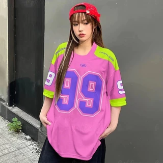 เสื้อยืดเบสบอลคนอ้วนไซส์ใหญ่สำหรับผู้หญิง oversize สกรีนลายเท่ สไตล์​เกาหลี เสื้อกีฬา ลําลองทรงหลวม preppy style 3XL