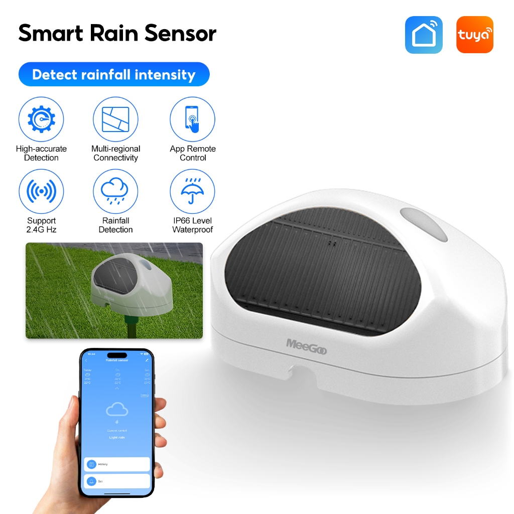MeeGoo Tuya เซ็นเซอร์ตรวจจับฝนอัจฉริยะ การวัดปริมาณน้ำฝน กันน้ำ IP65  WIFIเซ็นเซอร์แจ้งเตือนฝนตก กลางแจ้งใช้แบตเตอรี่