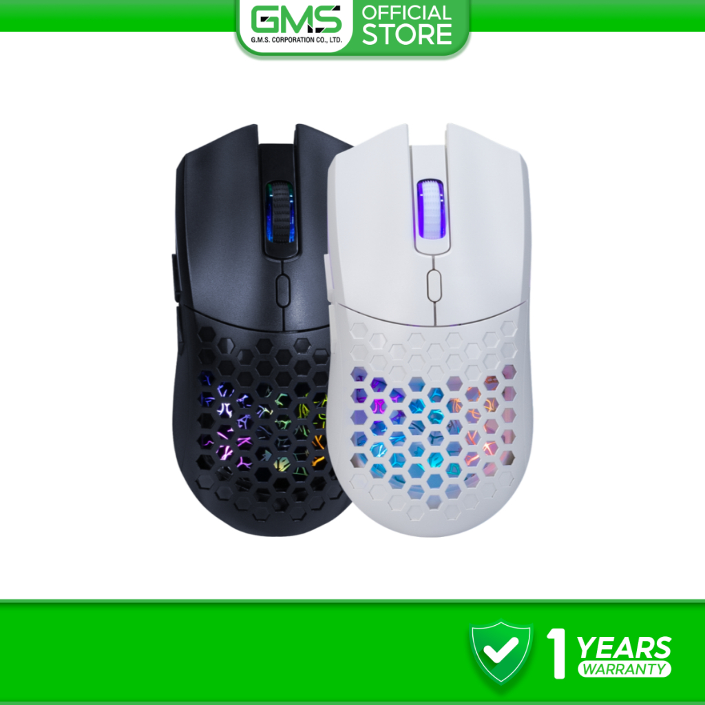 [รับประกัน 1 ปี] Nubwo เมาส์เกมมิ่งไวเลส บลูทูธ รุ่น NM-103W เสียงเงียบ มีรู มีไฟ RGB ปรับ DPI ได้