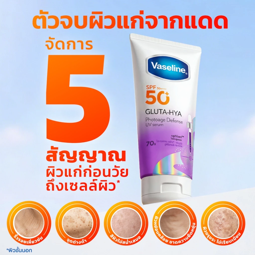 วาสลีน เอสพีเอฟ50+ พีเอ++++ กลูต้า-ไฮยา โฟโตเอจ ดีเฟนซ์ยูวีเซรั่ม/กลูต้า-ไฮยา โกลว์ดีเฟนซ์ยูวีเซรั่ม 150-260 มล thumbnail 6