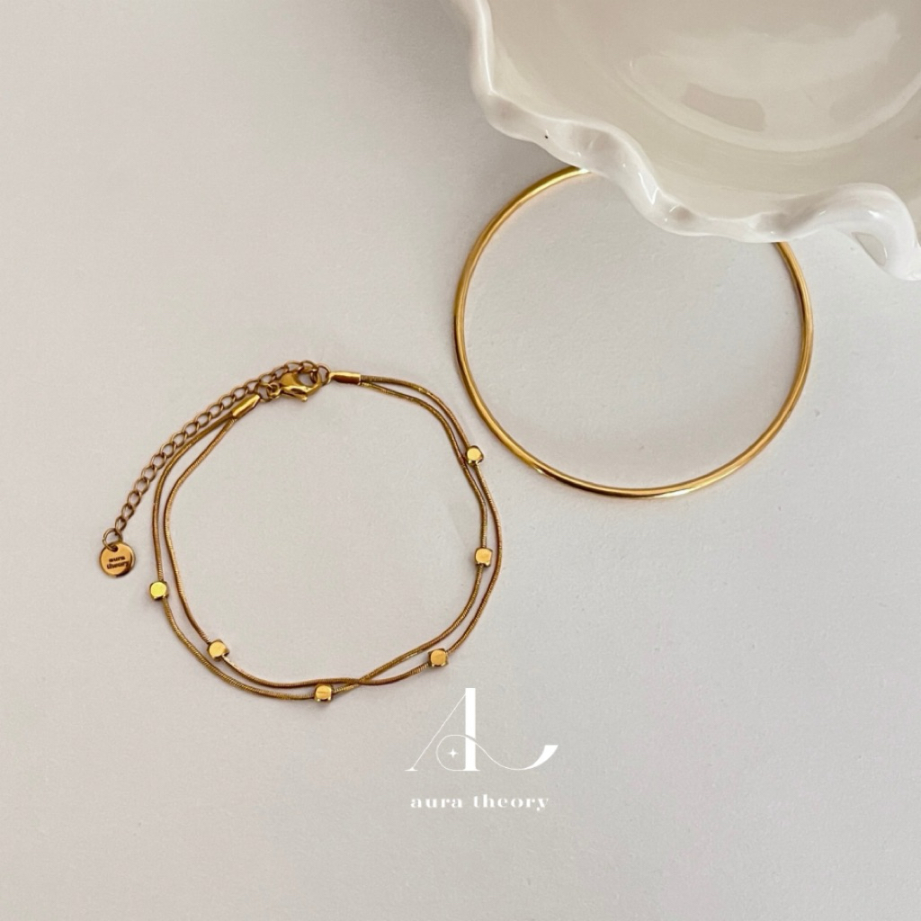 เซตสร้อยข้อมือสแตนเลส 2 ชิ้น aura theory 18k gold plated bracelet