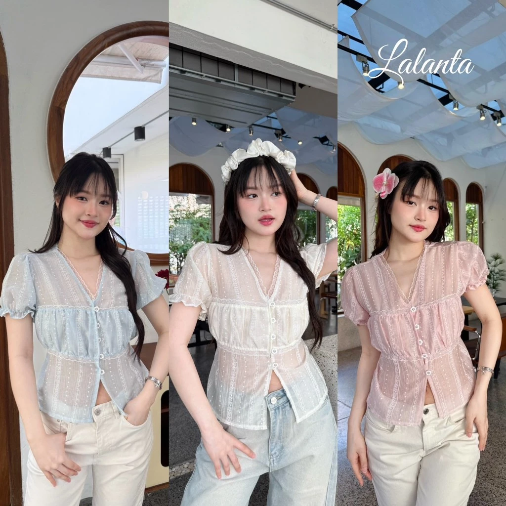 เสื้อแต่งลูกไม้ ผ้าโรซี่พิมพ์ลาย #FF81
