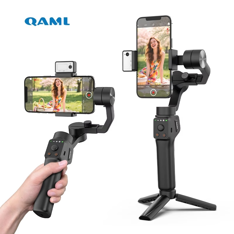 QAML S6 AI Gimbal กันสั่น 3 แกน พับได้ มาพร้อมไฟ LED ไม้กันสั่นสำหรับสมาร์ทโฟน Gimbals Stabilizers