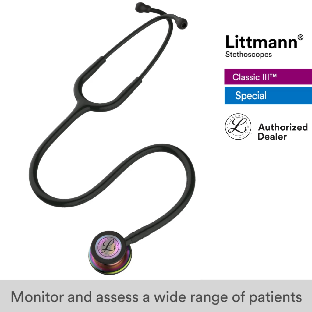 Littmann Classic III 27 inch, #5870 (Black Tube, Black,Rainbow-Finish Chestpiece Stainless Stem & Eartubes)