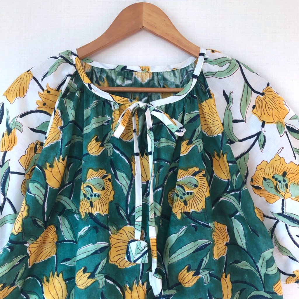เสื้อผ้าฝ้ายอินเดียทูโทน คอกลมผูกโบ รูปที่ 2