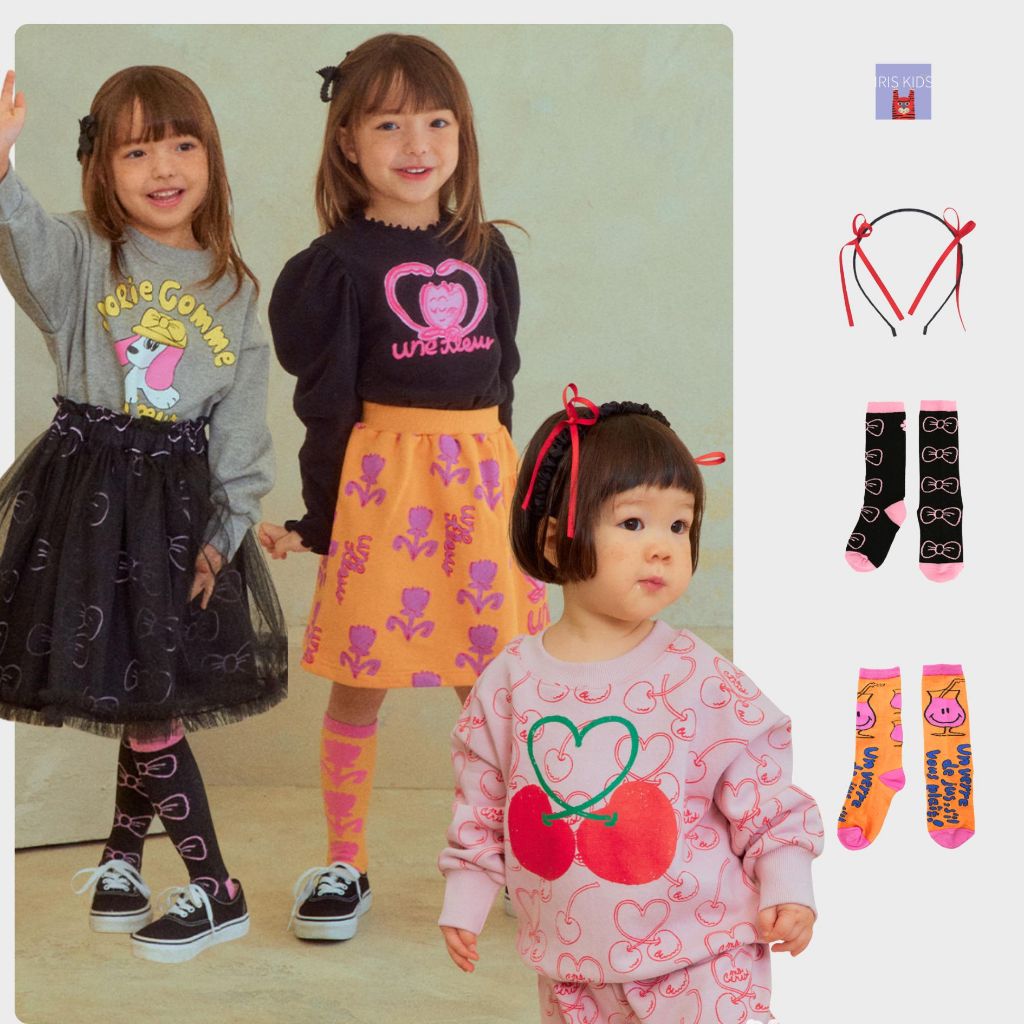 「สินค้าลิขสิทธิ์แท้」IRIS KIDS Bebe series IKS076 all cute stock & hat ถุงเท้า สไตส์เกาหลี ถุงเท้าเด็ก ที่คาดผม ลายน่ารัก