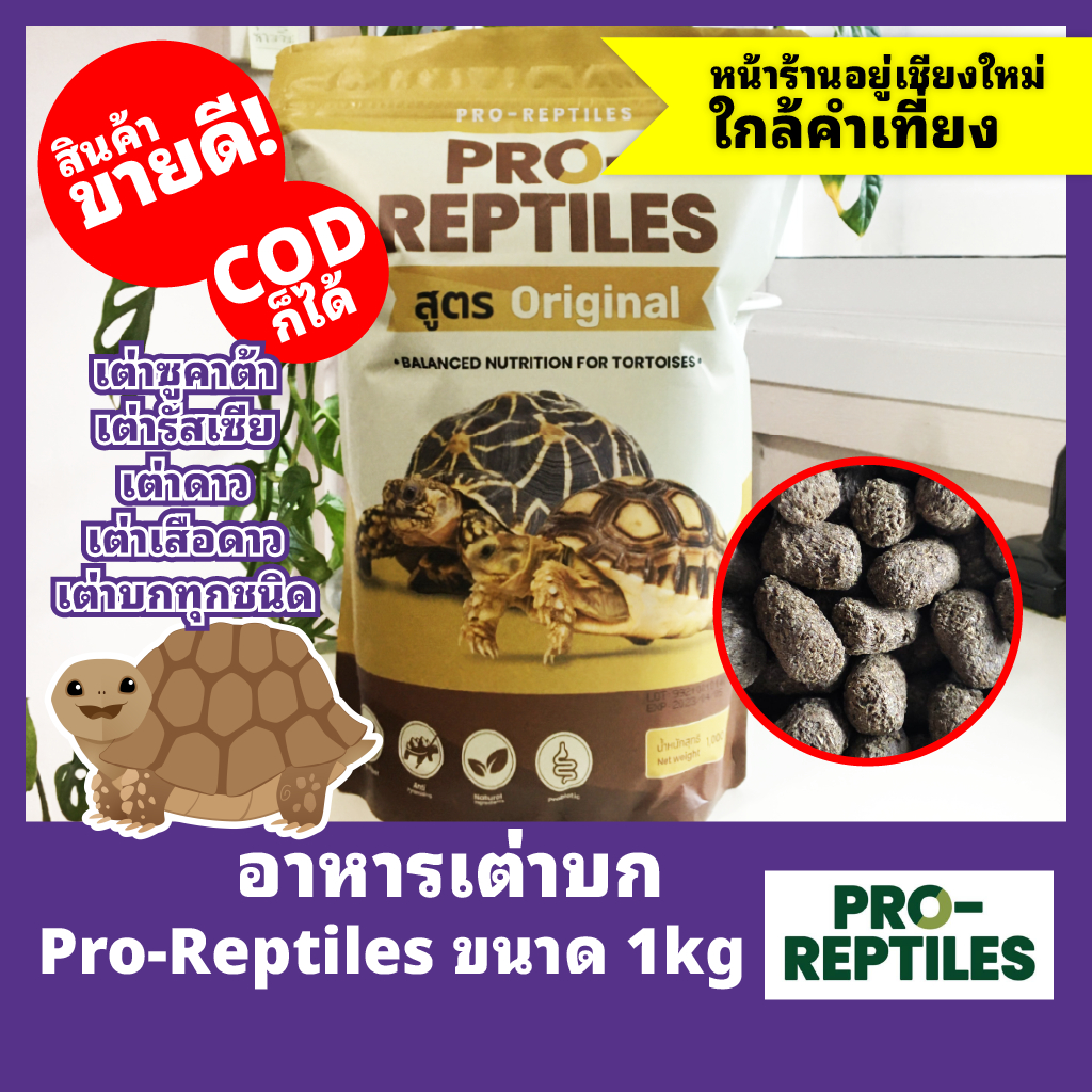 พร้อมส่ง อาหารเต่าบก เหมาะกับเต่าบกทุกชนิด PRO-REPTILES สูตรปกติ 1kg แบบถุง