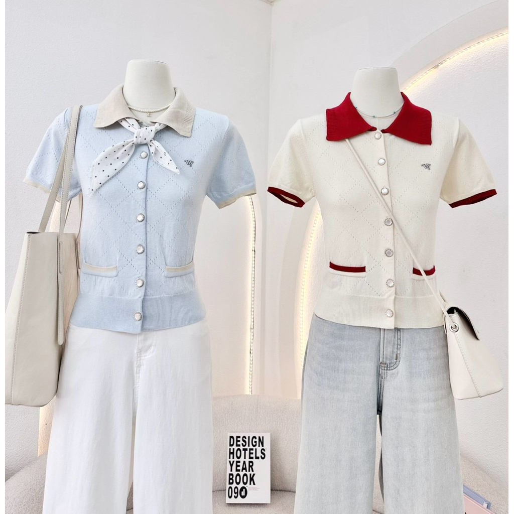 WAYA เสื้อไหมพรม คอปก ทูโทน กระดุมหรูหรา