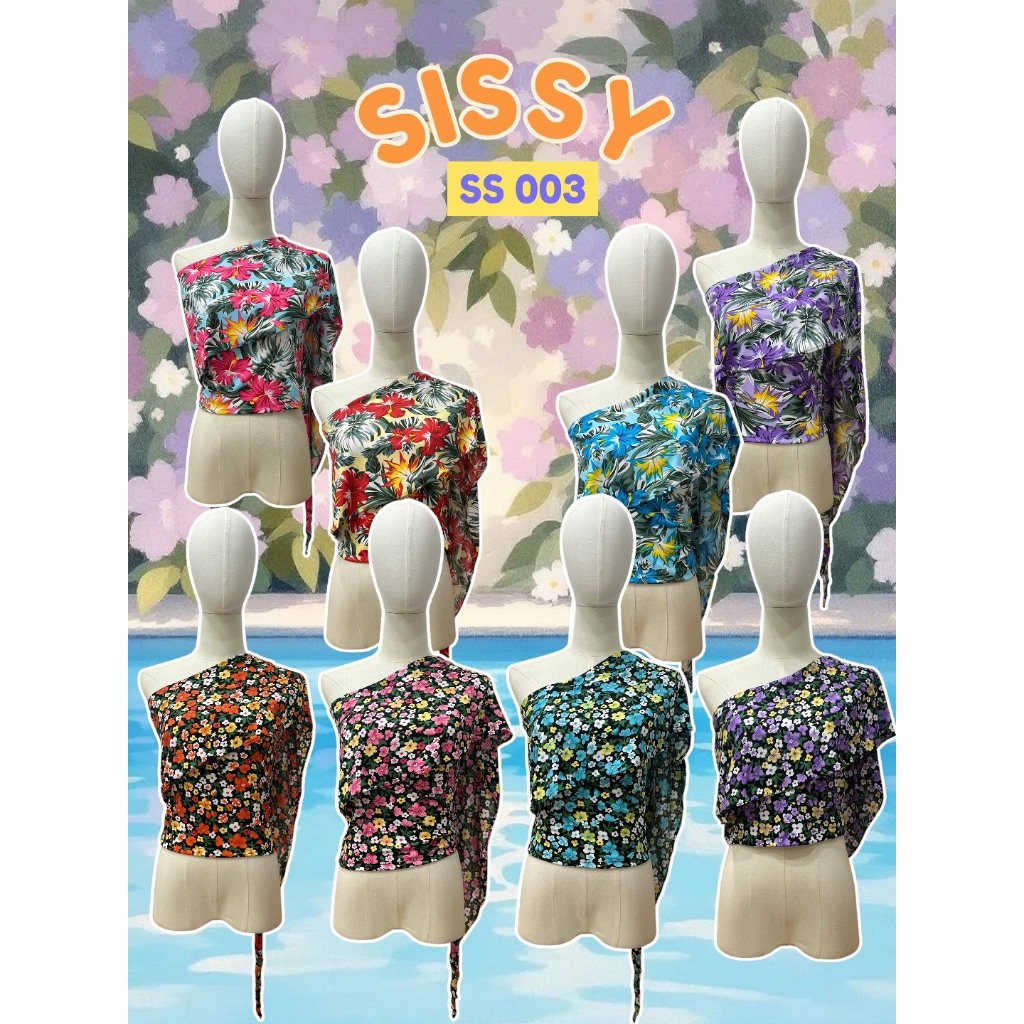 SS 003 เสื้อปาดไหล่ข้างเดียว แต่งสไบ ด้านหลังเป็นสม็อค งานผ้าไมโคร ชุดสงกรานต์ หน้าร้อน ซัมเมอร์นี้