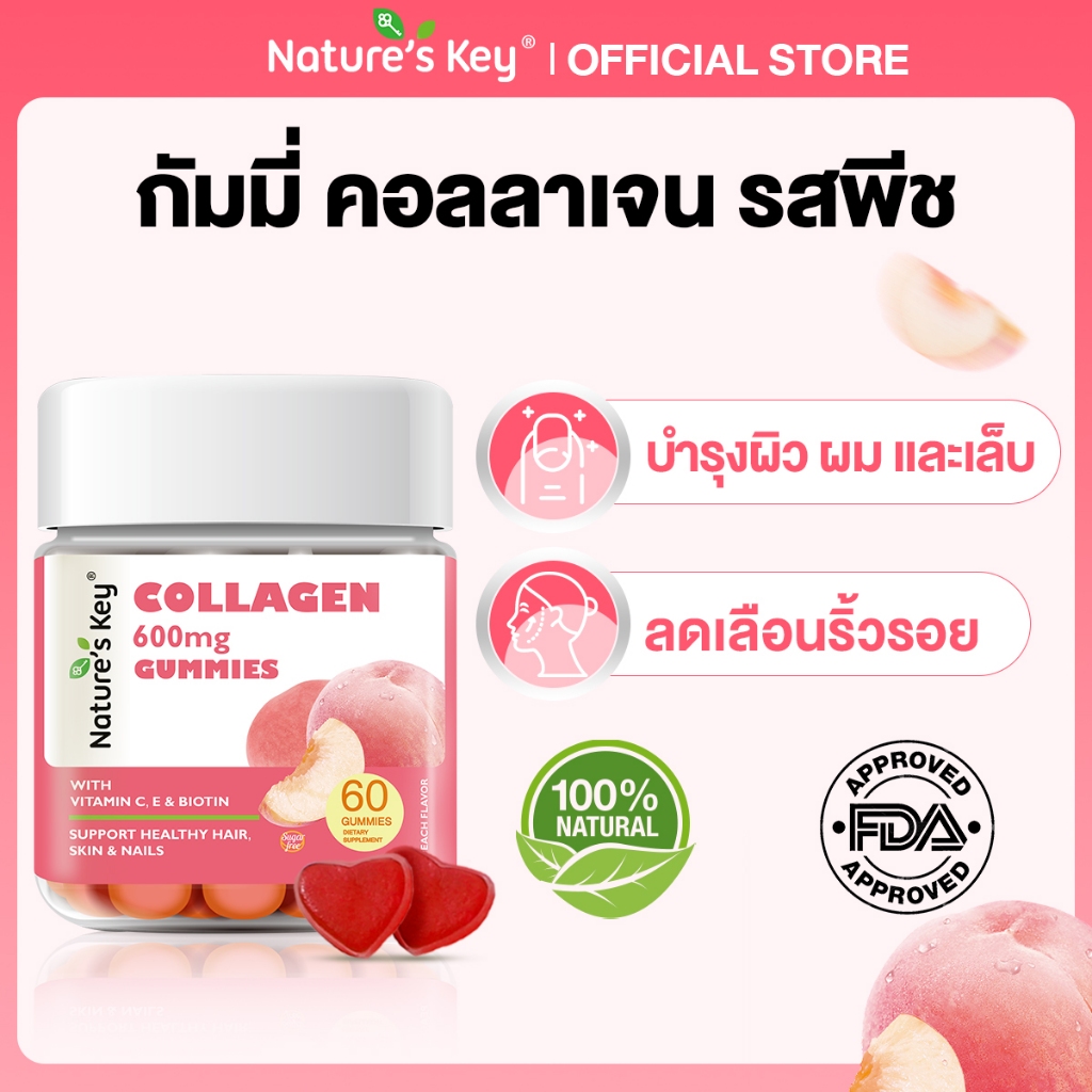 [Live Exclusive] Nature's Key Collagen Gummies 600mg คอลลาเจนกัมมี่ 600 มก เพิ่มความชุ่มชื้นให้ผิว ผิวกระจ่างใส