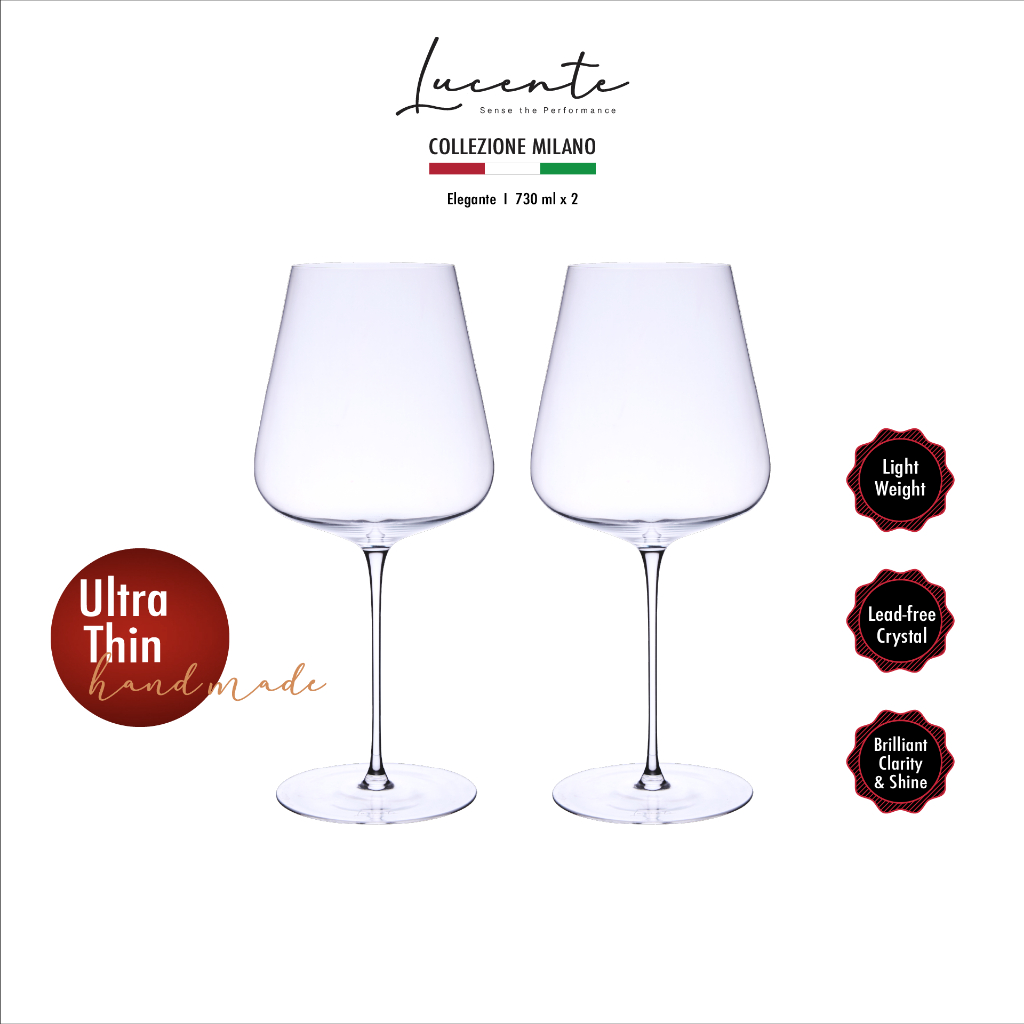 Lucente Elegante 730ml แก้วไวน์คริสตัล Handmade บางและเบาพิเศษ เพียง  113g แก้วไวน์แดง Bordeaux (Pack of 2 / 4 / 6)