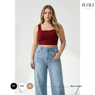 JUBUFASHION เสื้อครอปสาวอวบ คอเหลี่ยม สายกว้าง ไม่มีฟองน้ำ ผ้าเรย่อน อก35-50นิ้ว ส่งด่วน #479