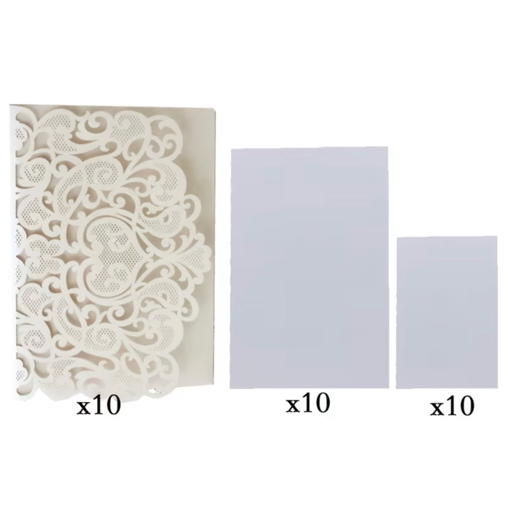 ซองการ์ดแต่งงาน ปกลูกไม้ ขนาด 5x7 สี Ivory (ครีม) แบบพับ2ทบ ขายเป็นแพคๆละ 10ซอง (1ซองมีกระดาษการ์ดขา