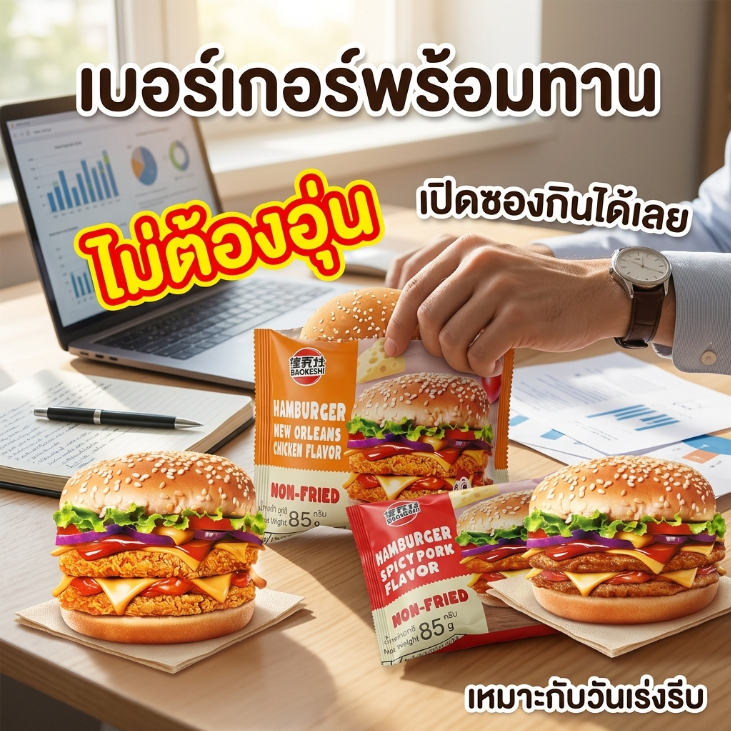 BAOKESHI แฮมเบอร์เกอร์พร้อมทาน เบอร์เกอร์พร้อมทาน อาหารเช้า ไม่ต้องอุ่น เปิดซองกินได้เลย