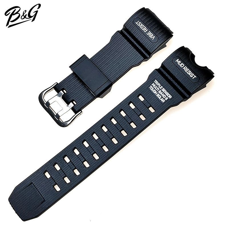 [พร้อมส่ง] สาย G-Shock Mudmaster GWG-1000 / GWG-1000GB สายยางเรซิ่นคุณภาพสูง สีดำ Buckle เงิน