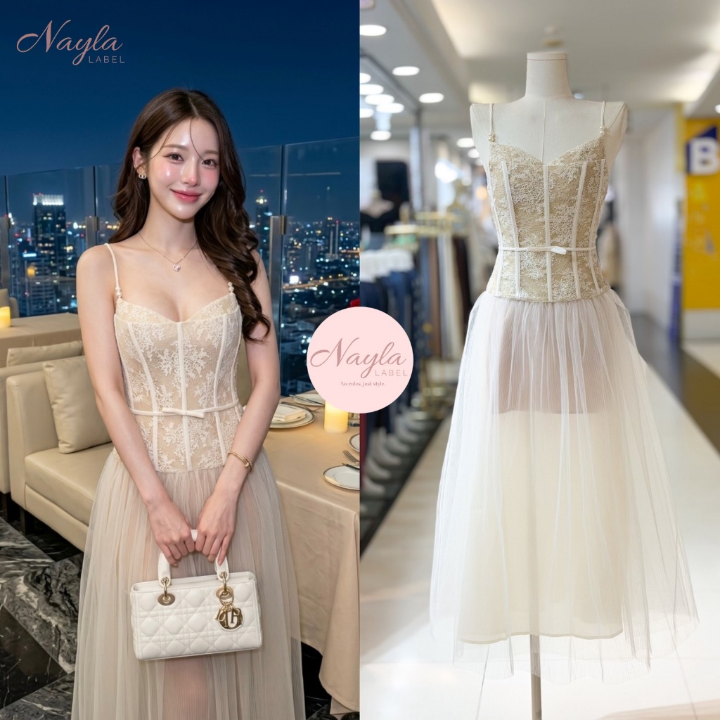 NAYLA เดรสลูกไมีสายผูกโบว์