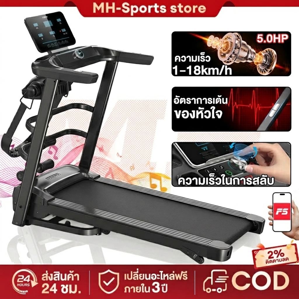 เครื่องวิ่งไฟฟ้า A7001 จอLED ปรับความเร็วแบบหมุนได้ 14 ระดับความเร็ว + ปรับความชัน 3 ระดับ ลู่วิ่งกั
